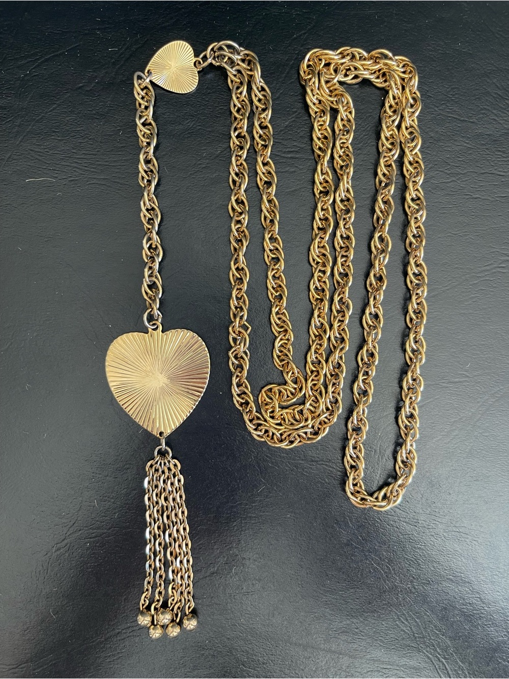 Vintage Gold Heart Tassel Pendant Necklace.